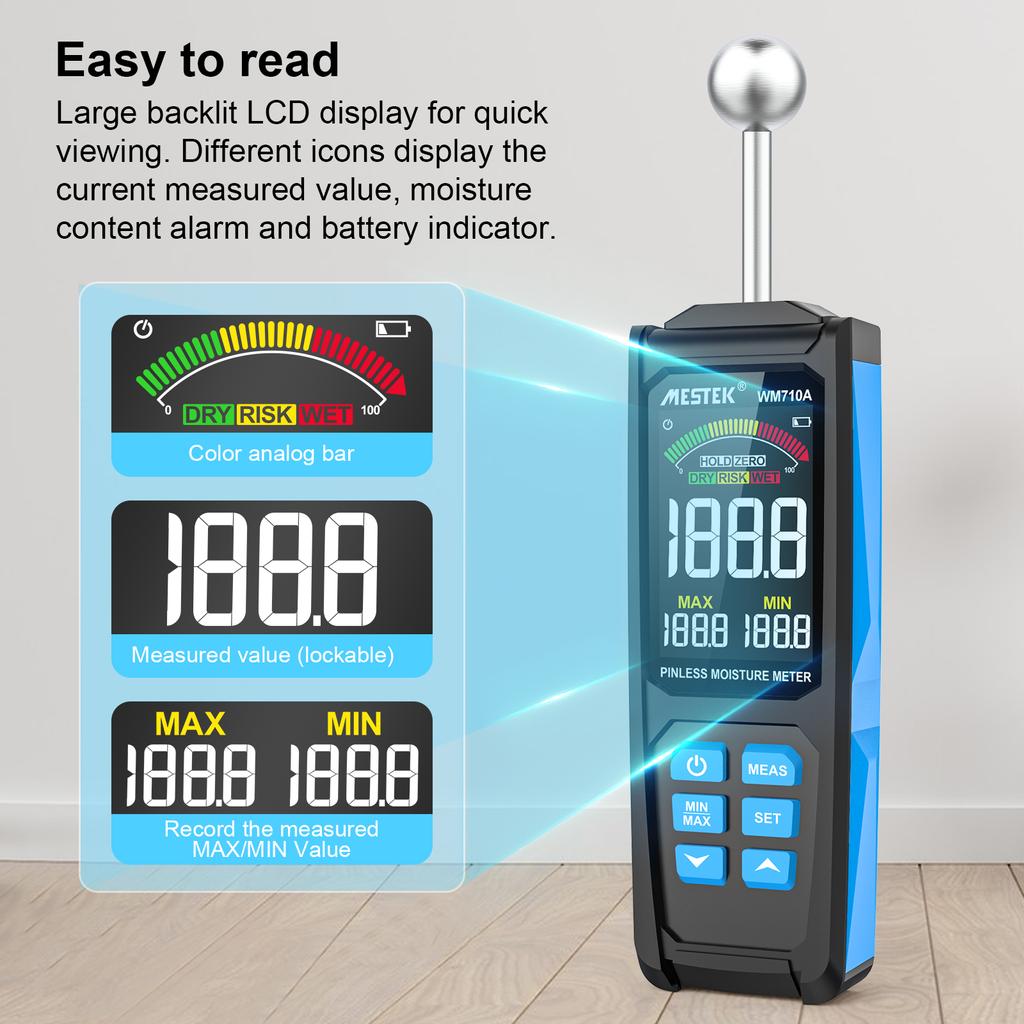 Digital Wood Moisture Meter LCD Screen Non-destructive Timber Damp Detector Hygrometer Humidity Tester for Wood Wall Paper Floor