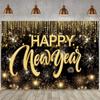 Banner New Year Backdrop 150x100CM Polyester 2026 Background Cloth Black Golden Printed New Year Wall Decor Cloth Garden