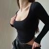 Fashion Style Elegant Square Collar Long Sleeve T-Shirt Women's Autumn and Winter Sexy Slim Fit Inner Wear Flattering Bottoming Shirt Tops