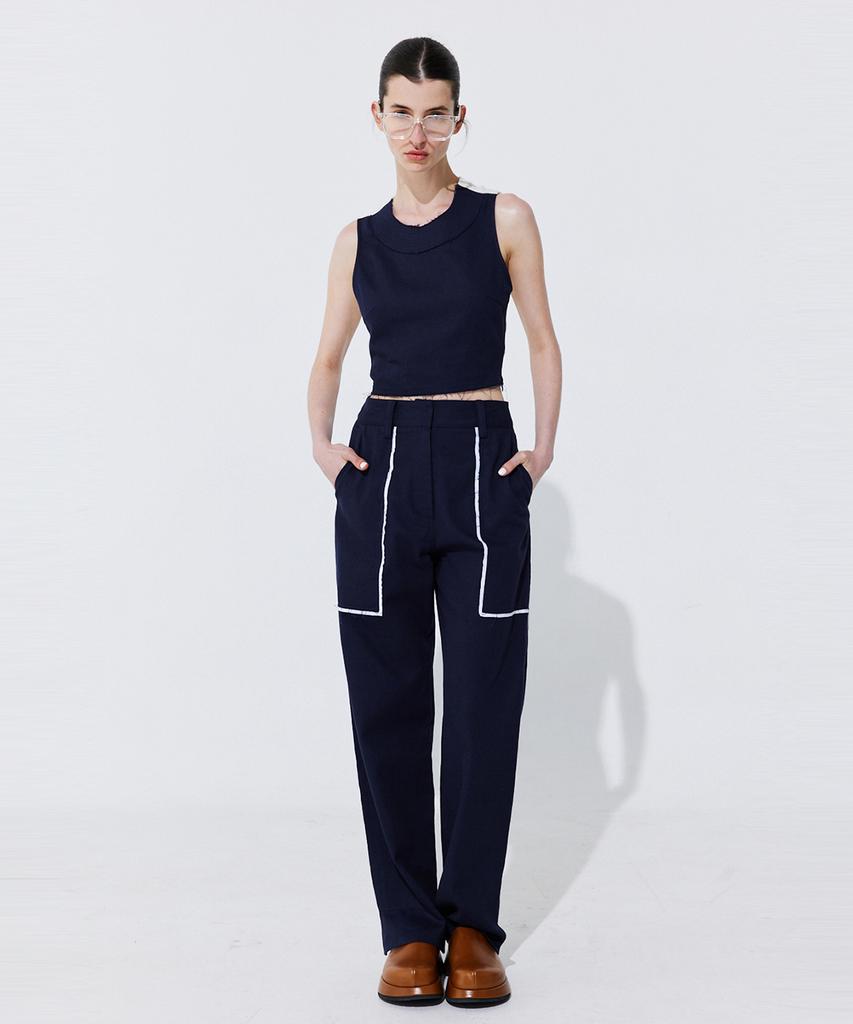 WNDERKAMMER Color-Block Sleeveless Crop Top_Navy