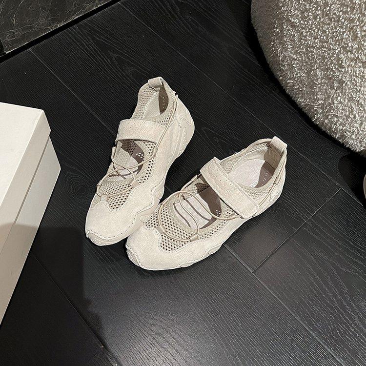 

Cowhide version~ heart-shaped hollow leather ballet shoes for women s 25 new French lazy elegant sports Mary Jane shoes 40 светло-серый