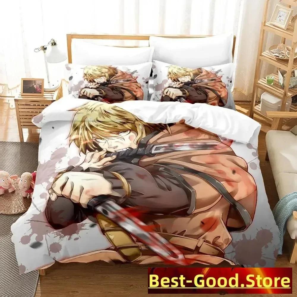 Vinland Saga Bettwäsche-Set, Bettbezug, Laken, bedrucktes Bettwäsche-Set, Kissenbezug, Bettdecke, Doppelbett, Queensize, Kingsize, Schlafzimmer