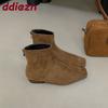 Fashion Female Square Toe Footwear Ankle Boots Flats Shoes For Ladies Zippers Fashion Flock Women Flats Short Boots Shoes