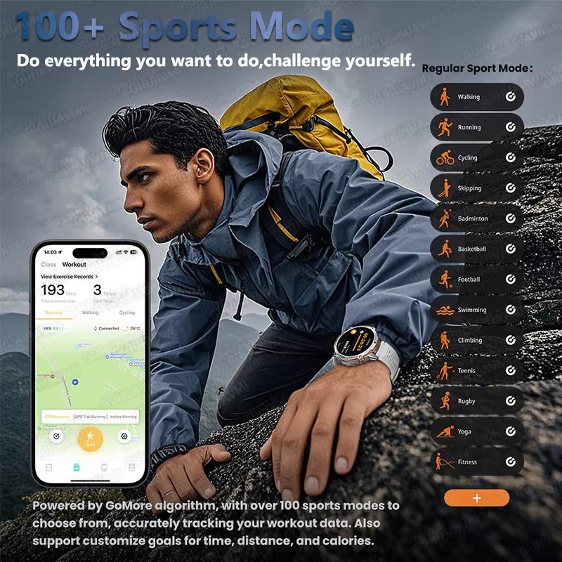 2025 Nové 1,72" Ultravelké AMOLED Obrazovky Chytré hodinky Muži 1000mAh Baterie GPS Sledování Kompas Vodotěsné Bluetooth Volání Náramky