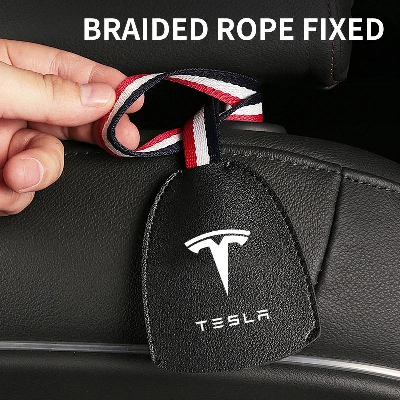Car Sticker Tesla 1pcs Leather Car Seat Back Hooks Portable Hanging Bag Rack For Tesla 3 S X Y Cybertruck Roadster