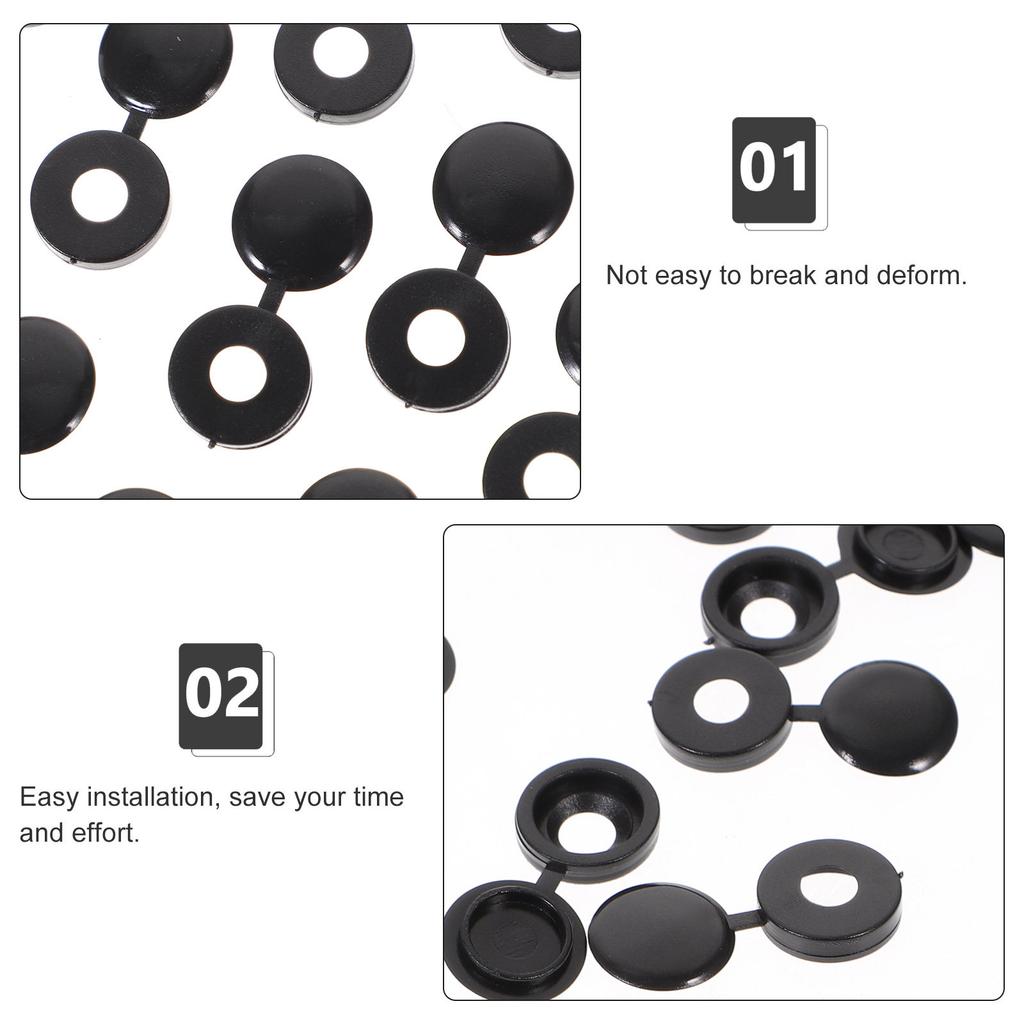 100Pcs Black Plastic Screw Caps PP Material Furniture Screw Cover Caps Easy Install Dust Plug Rust Proof Uv Water