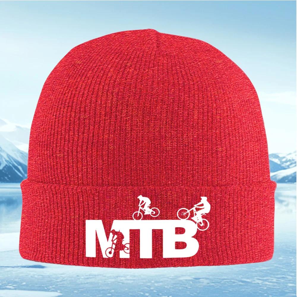 MTB with cyclists riding bicycles Unisex Women Unisex Knitted Hat Beanie Pullover Cap Winter Thermal Warm Christmas Outdoor Cycling