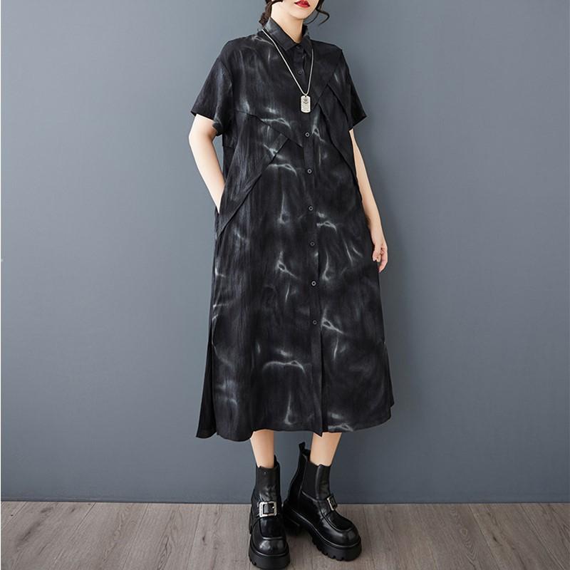 Short Sleeve Plus Size Vintage Black New In Dresses for Women Casual Loose Long Summer Shirt Dress