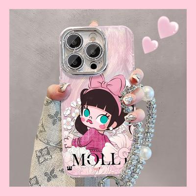Cute Cartoon Girl Suitable for Apple 16promax Mobile Phone Case Opporeno13 Feather Yarn 15 Bracket Bracelet 14