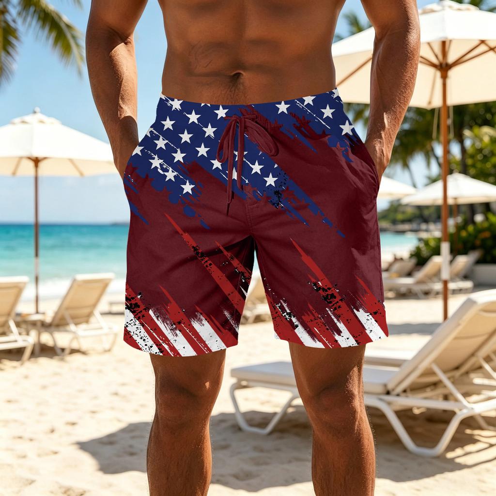 Men’s Printed Casual Athletic Shorts with Adjustable Drawstring Waist Relaxed Fit Lightweight Shorts for Daily Wear and Sports Activities