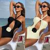 2026 Contrasting Color Pattern Accessories One-piece Slim-fit Lace-up Hollow Swimsuit Swimsuit Sexy Backless