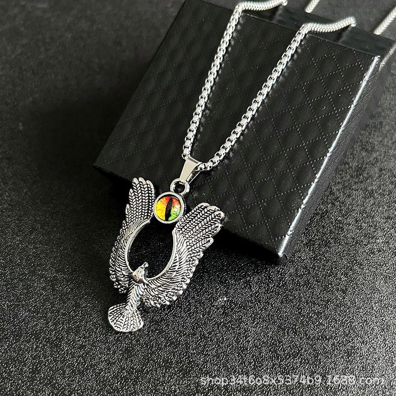 Retro Devil's Eye Pendant: Winged Eagle Stainless Steel Necklace for Men