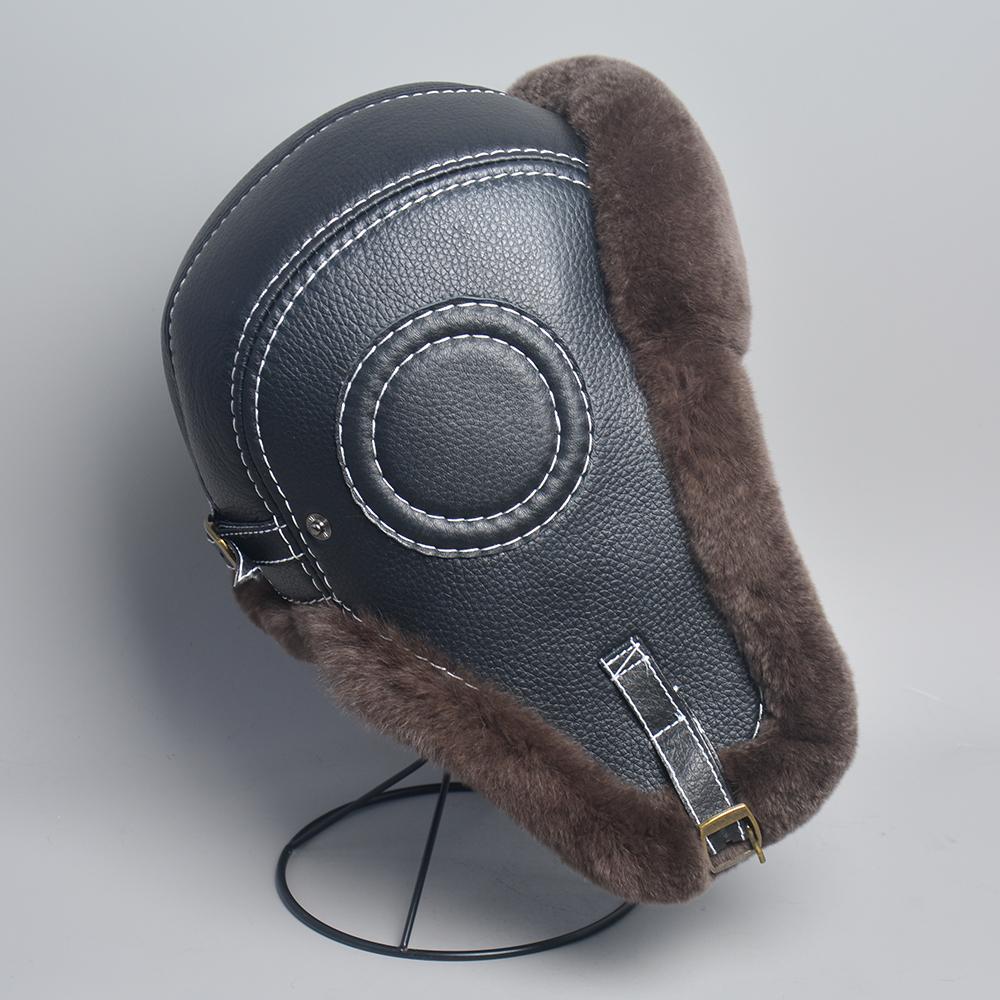 New Men's 100% Natural Rex Rabbit Fur Bomber Hats Winter Russian Man Warm Real Sheepskin Leather Hat Male Real Fur Caps
