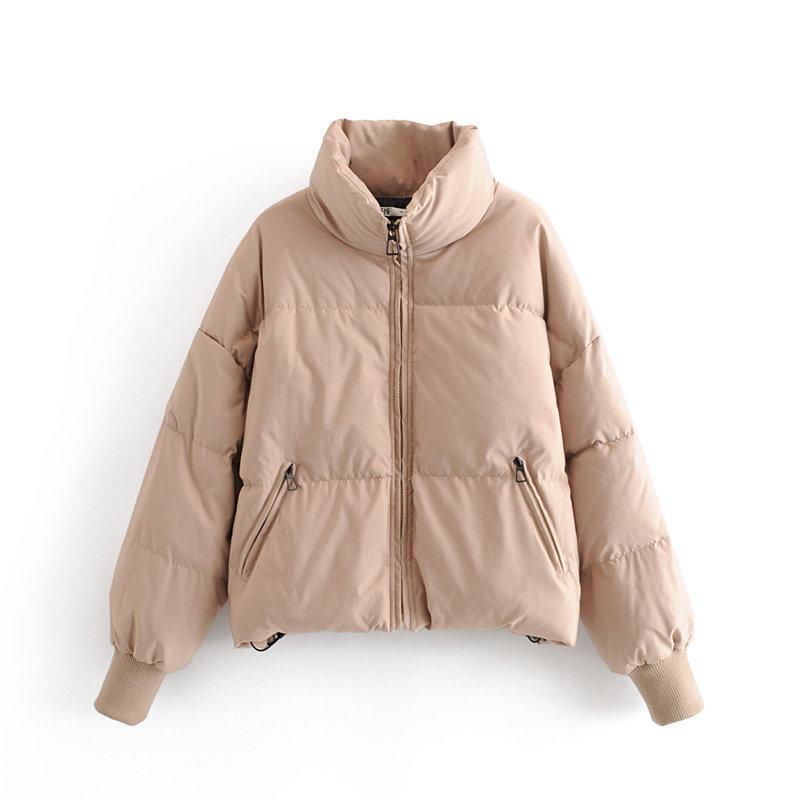 Automne Hiver Femmes Doublure En Coton Court Parka Veste Manteau avec Col Montant Couleur Unie Style Preppy Épais Poches À Fermeture Éclair Oversize XS-L