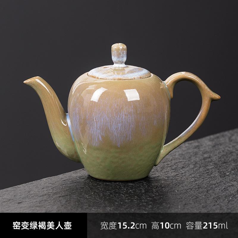 New Kiln Change Tenmoku Glaze Teapot Retro Tea Brewing Beauty Point Large Dragon Handle Teapot Jian Zhan Tea Brewer