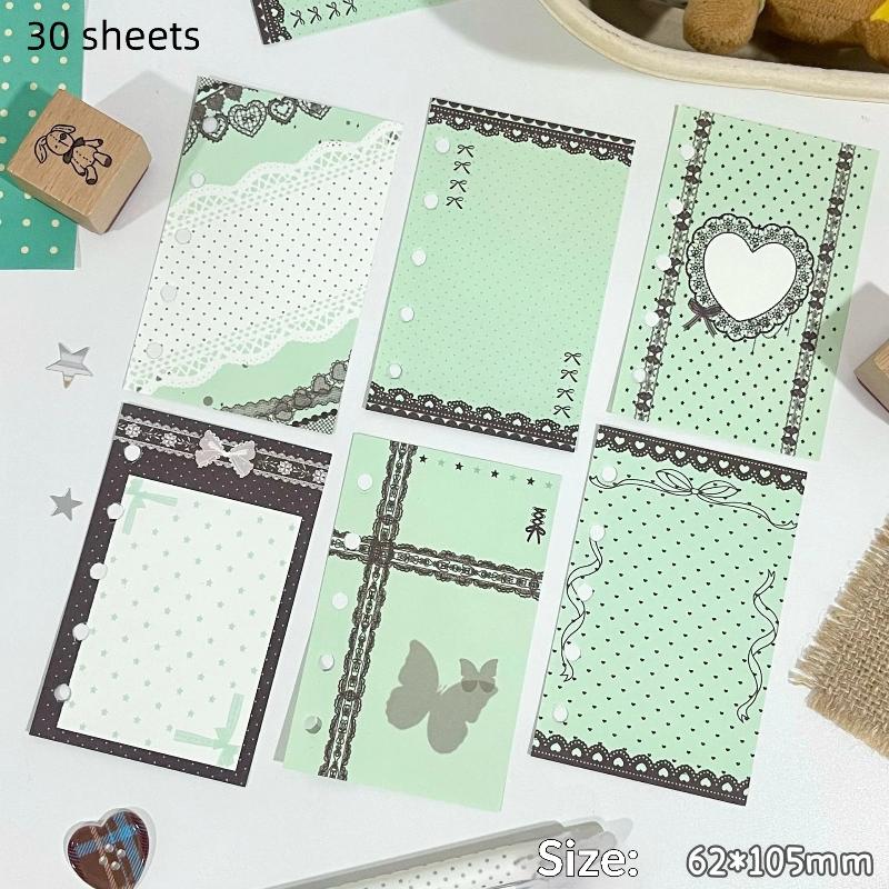 Æstetisk 6-huls ringbind påfyldningspapir 60 ark 6 designs M5 løse ark planlæggerindsats Pink Brun Journal sider
