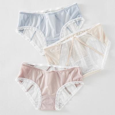 Japanese Transparent Girls' Hollow Underpants Little Fresh Cross Mesh Underpants Female Lace Mid Waist Briefs Female