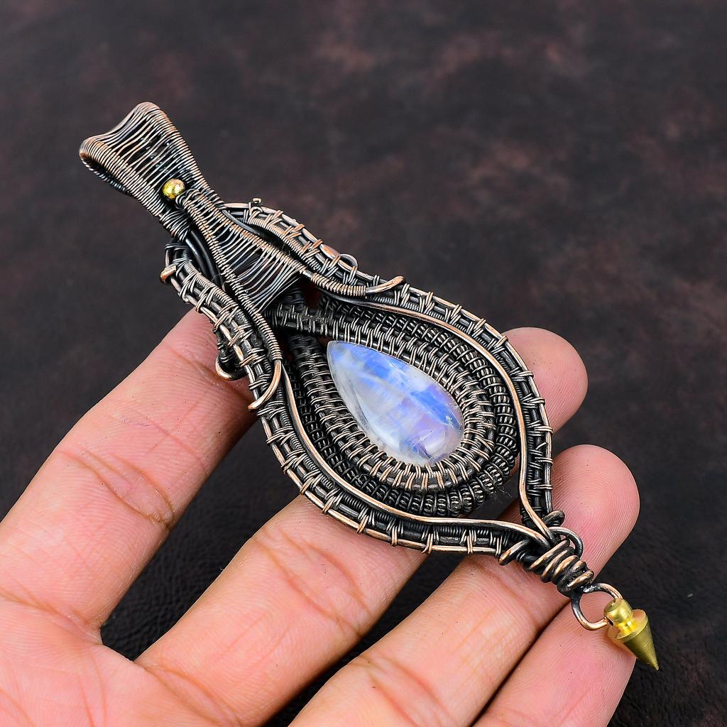 Rainbow Moonstone Pendant Copper Wire Wrapped Pendant Handmade Copper Jewelry Genuine Gemstone Pendant Wedding Gift Dainty Wire Wrap Jewelry