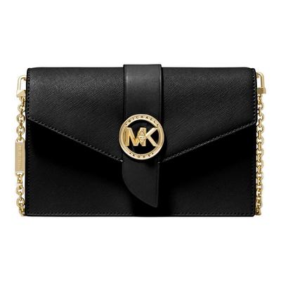 MK Charm Bogstav Logo Klap Ensfarvet Kæde Pendler Læder Crossbody Skulder Taske Dame Tasker Sort 32S0G00C6L-001