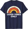 Casual Graphic Tee Vintage Retro Good Vibes Only Rainbow T-Shirt Unisex Streetwear Tops Vintag