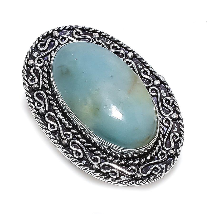 Natürlicher Aquamarin Edelstein Handgefertigt 925 Sterlingsilber Ring Größe 7 y2k18