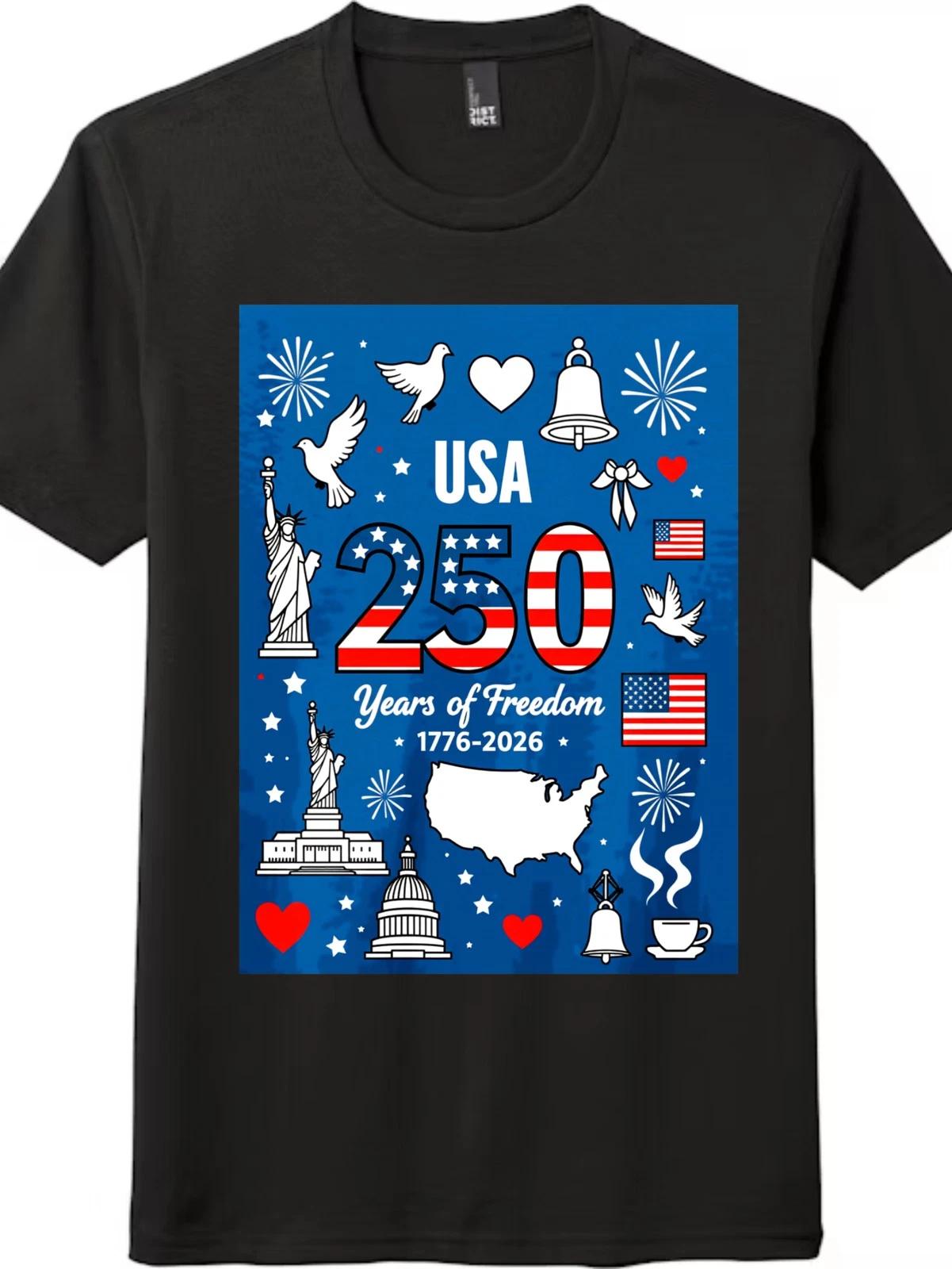 Unisex USA 250 Years of Freedom T-Shirt-Patriotic American Graphic Tee XL