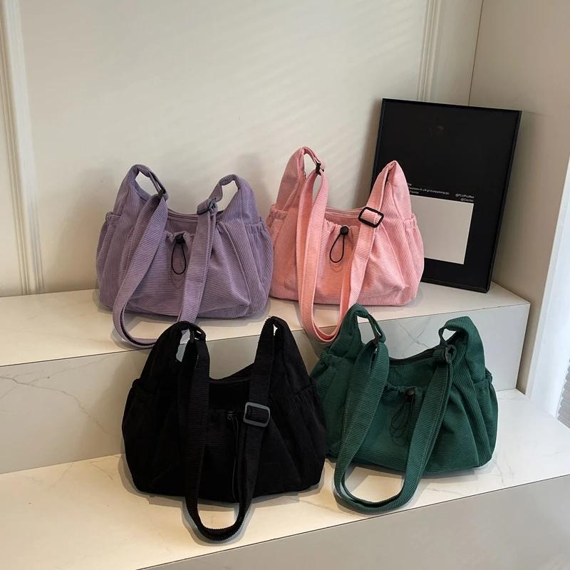 Soft Corduroy Handbags for Women 2026 Winter New Y2K Korean Fashion Travel Shoulder Bag Casual Style Crossbody Bag