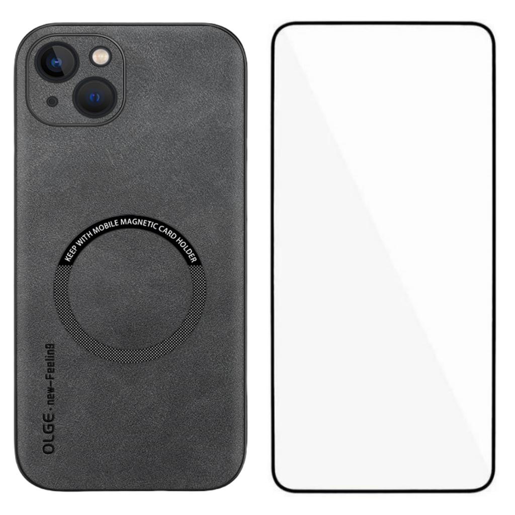 WANLONFENG YBP Series For iPhone 14 Magnetic Case with Tempered Glass Film PU Leather+TPU Phone Cover Precise Cutouts