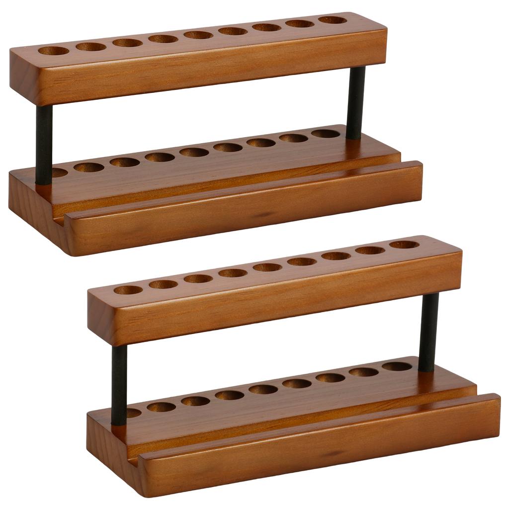 2Pcs Wooden Pen Holder with 9 Slots and Phone Holder Decorative Wood Pencil Organizer Pens Display Stand for Home Office Decor