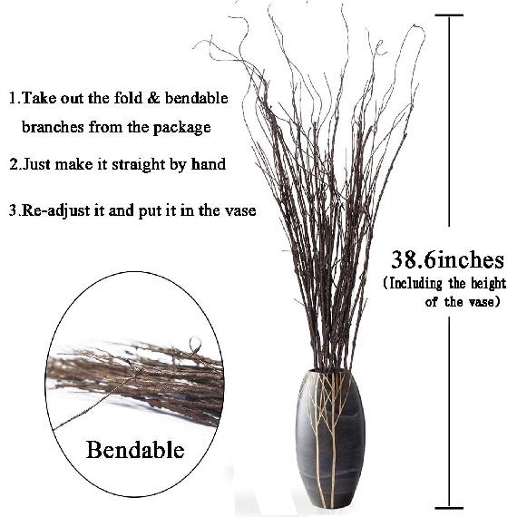 10PCS Lifelike Curly Willow Branches Decorative Dried Artificial Twigs, 30.7 Inches Fake Bendable Sticks Vintage Vines/Stems DIY Greenery Plants