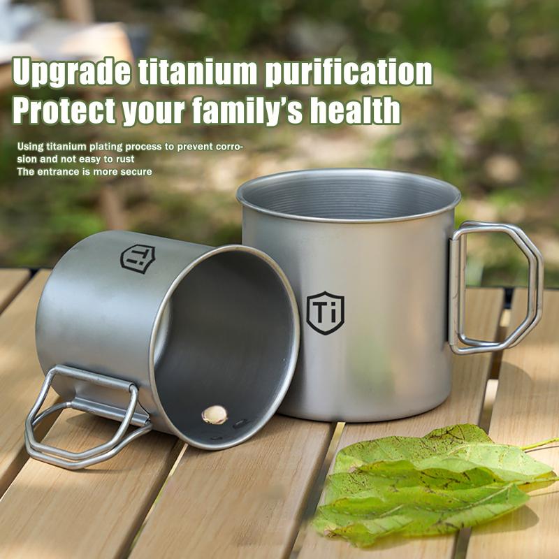 Titanium Steel Coffee Mug Cup With Foldable Handle Outdoor Camping Water Mug Tableware For Hot And Cold Beverages