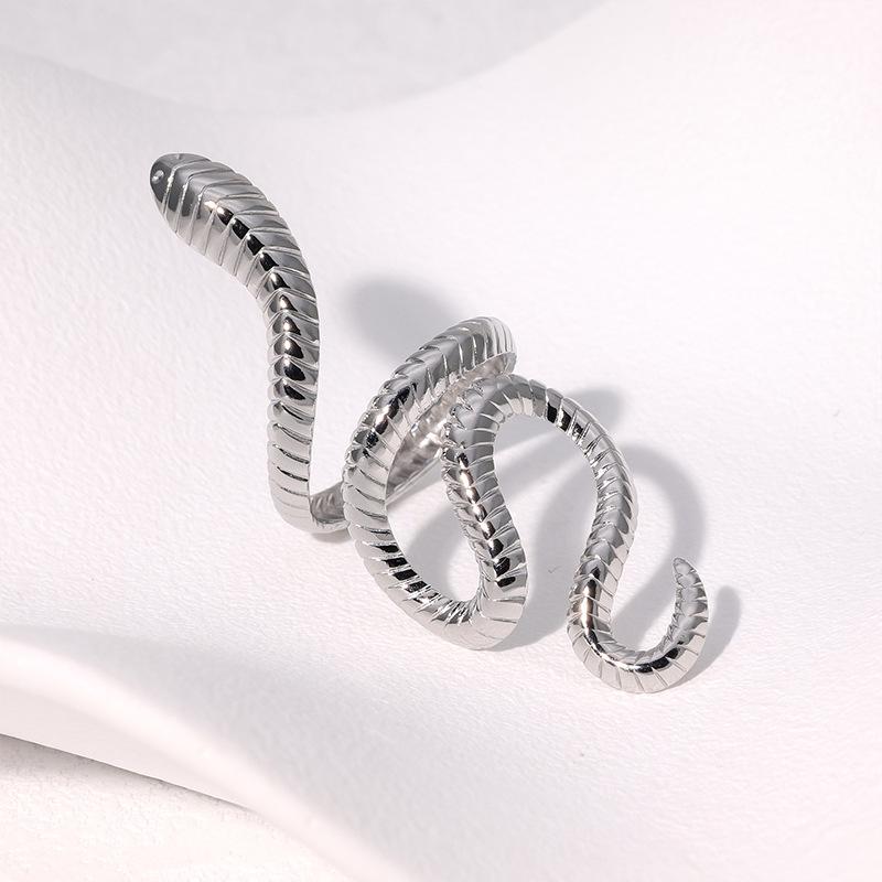 Stainless Steel Serpentine Texture Opening Rings for Women Men Exaggerated Creative Adjustable Rings Party Jewelry Accessories