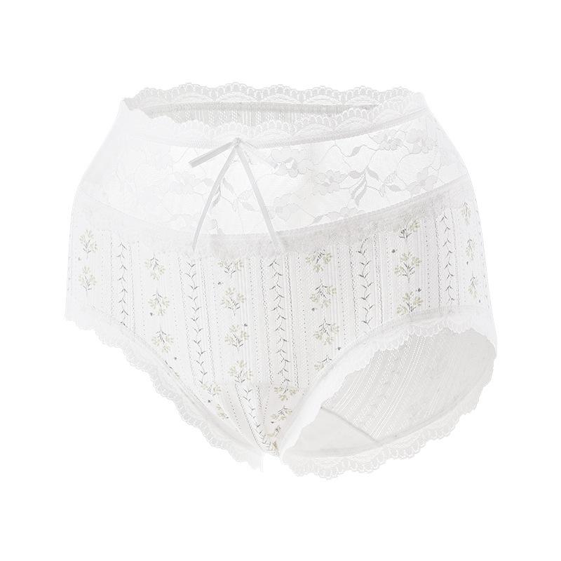 Large Size Women's New Spring and Summer Style Cotton Rustic Print Extended Crotch Non Trace Breathable High Waist Briefs