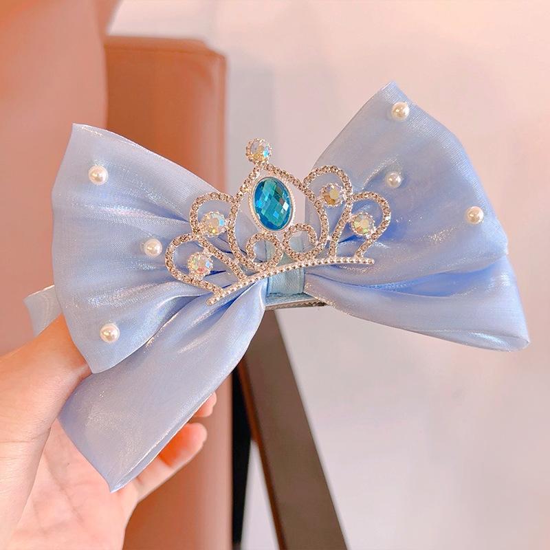 1pc Crown Bowknot Children's Hair Clip Top Clip Pearl Net Mesh Doll Princess Hair Accessories Cute Sweet Crystal Embellished