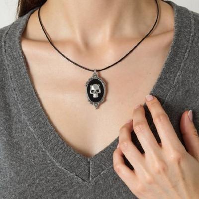 Skull Pendant Jewelry Zinc Alloy Necklace Stylish Design Adjustable Neckchain For Halloween Event Casual Outfit