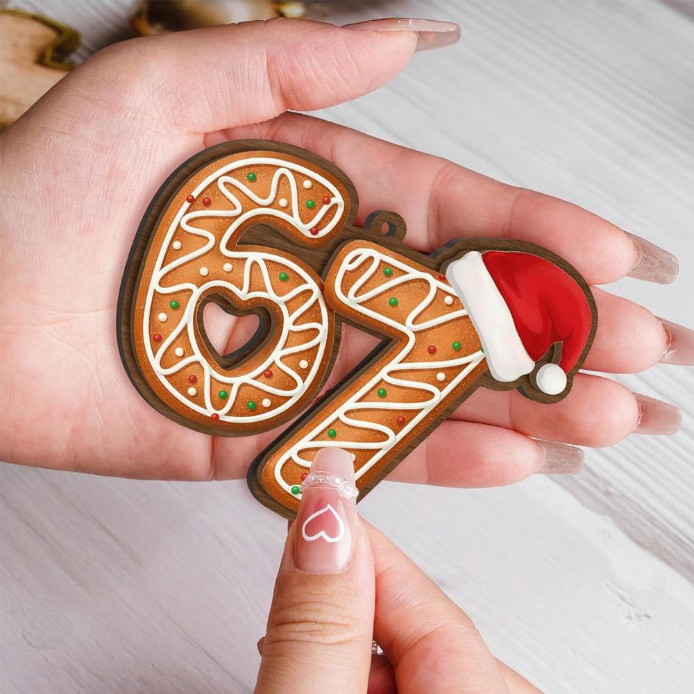 Gingerbread - Style Christmas Ornament Number 67 with Santa Hat Festive Hanging Decoration for Christmas Tree Home & Holiday
