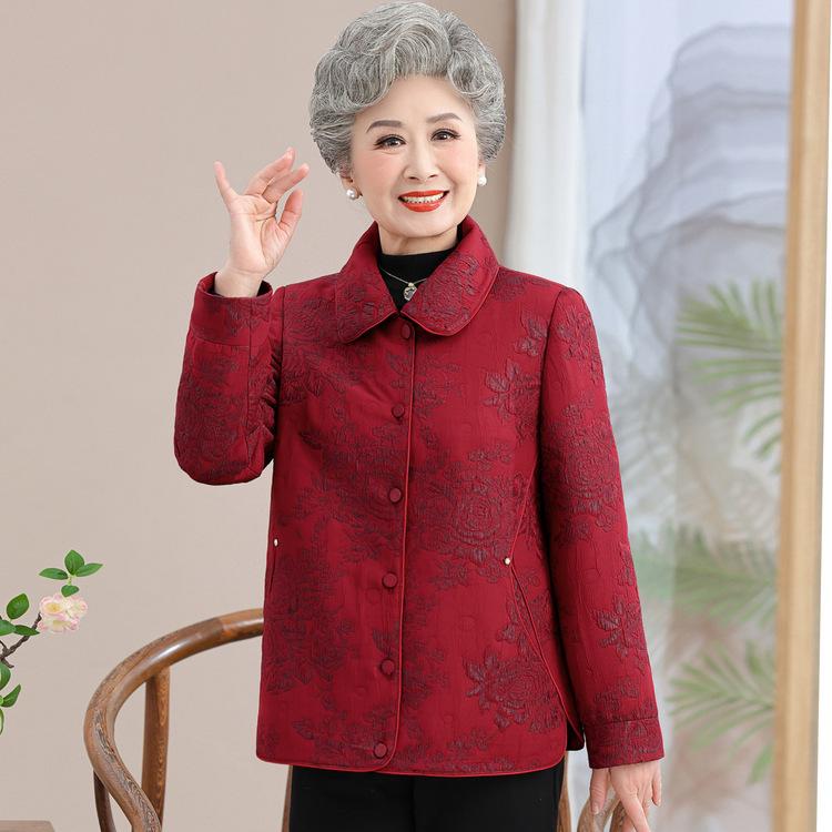Older Mother Autumn Top 60 Years Old 70 Grandma Woolen Coat Festive Old Lady Wedding Banquet High-end Clothes