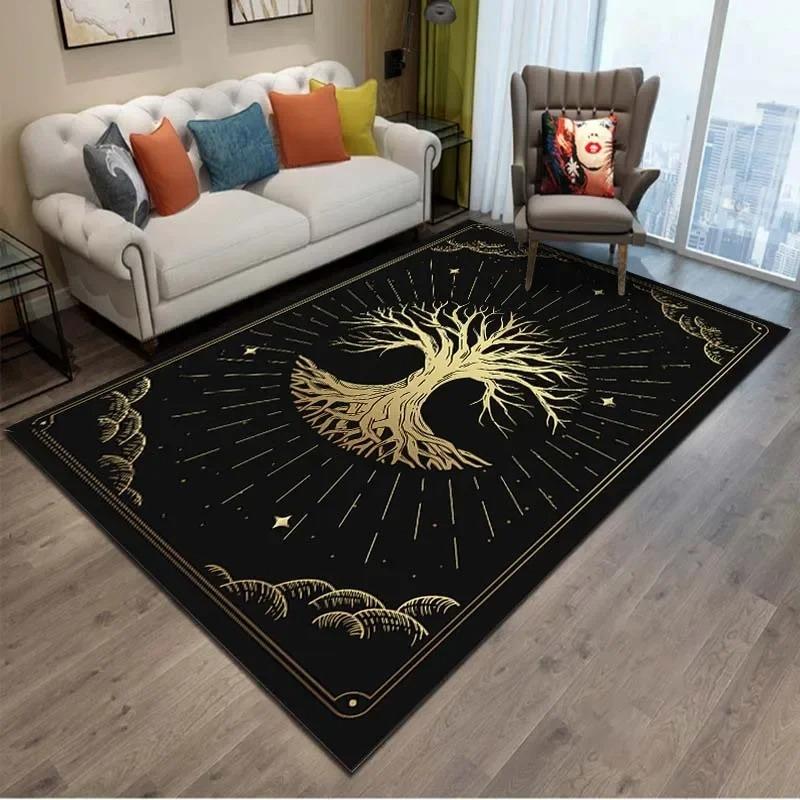 Mystical Celestial Area Rug Collection Golden Astrology Galaxy Pattern Floor Mat For Living Room Boho Home Decor