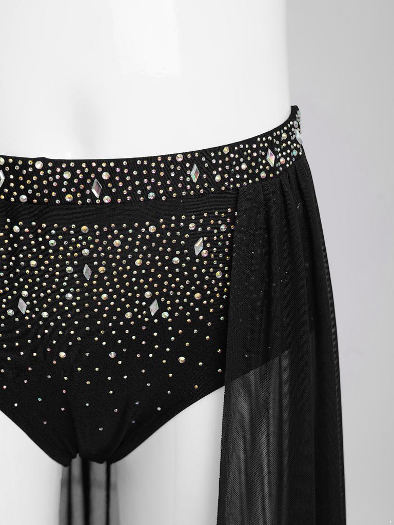 Complete Stage Look Skirt for Girls: Sparkling Rhinestone Accent on Flowy Sheer Mesh, Includes Secure Built-in Shorts