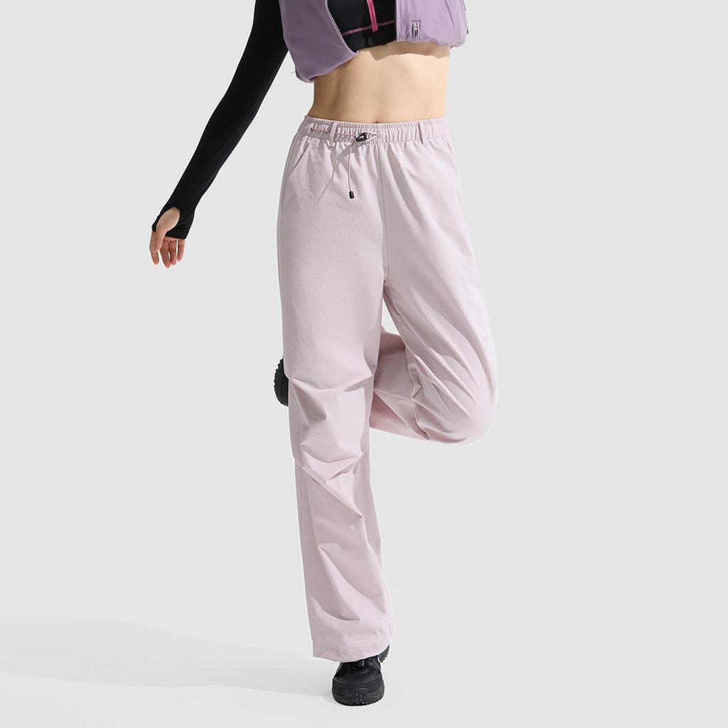 Li Ning Fitness Series Straight Loose Solid Color Mid Waist Knitted Sports Pants Women Bottoms Lotus-Pink-Purple AYKU730-2