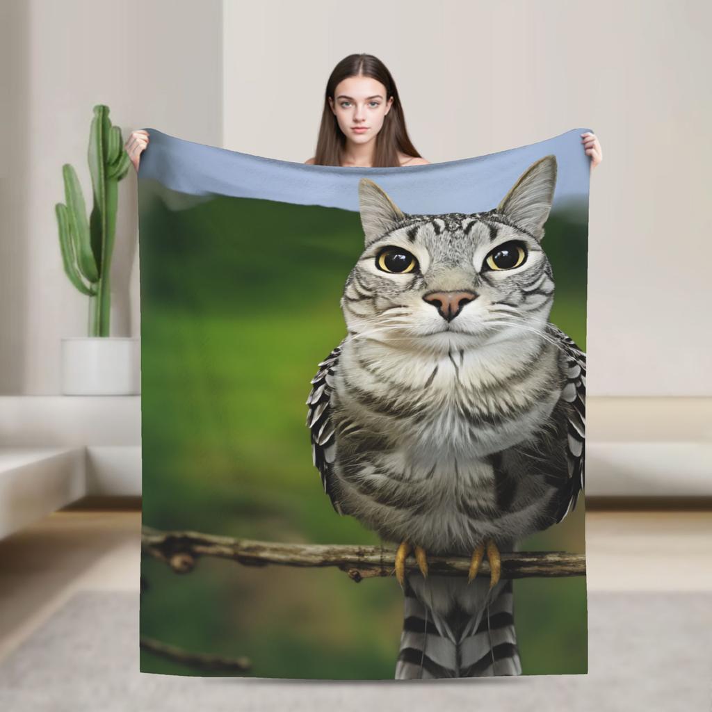 Miauw Kat Uil Bellen Telefoon Thema Warme Gezellige Deken Esthetische Reis Plaid Home Decor Flanellen Sprei Bank Bed Cover