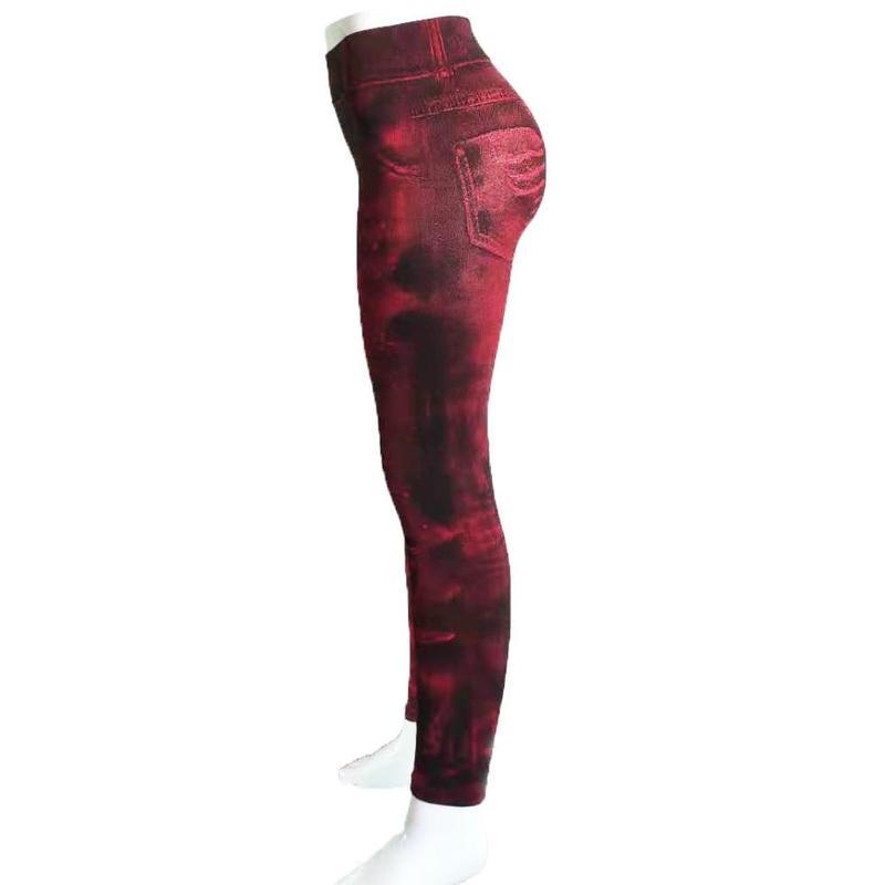 Schlanke Damen-Leggings, Faux-Denim-Jeans, hohe Taille, elastische Hosen, Push-Up-Hose