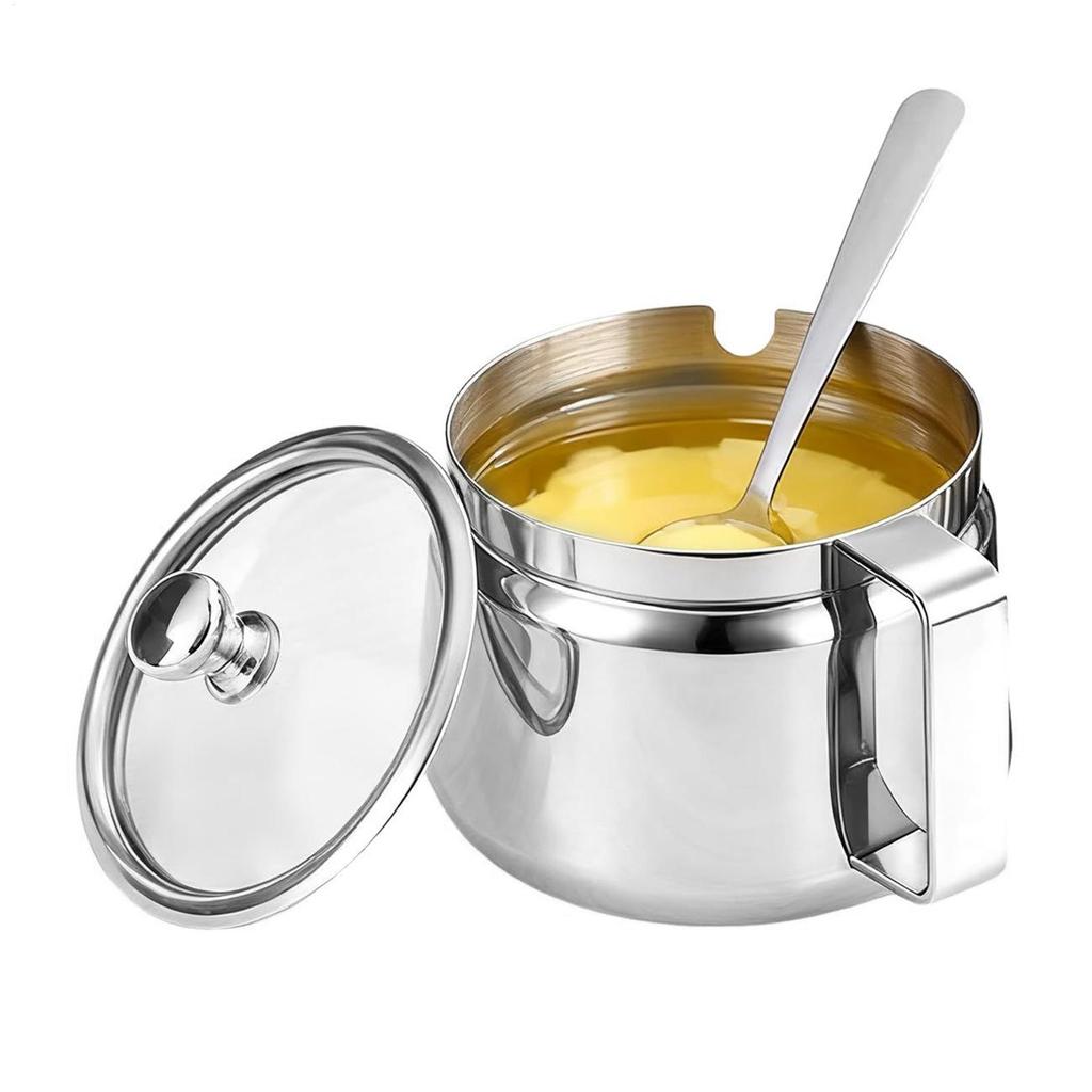 500ml Kitchen Storage Bottle Ghee Container Stainless Steel Canister Ghee Pot With Lid&Spoon For Tea Sugar Salt Oil Seasoning