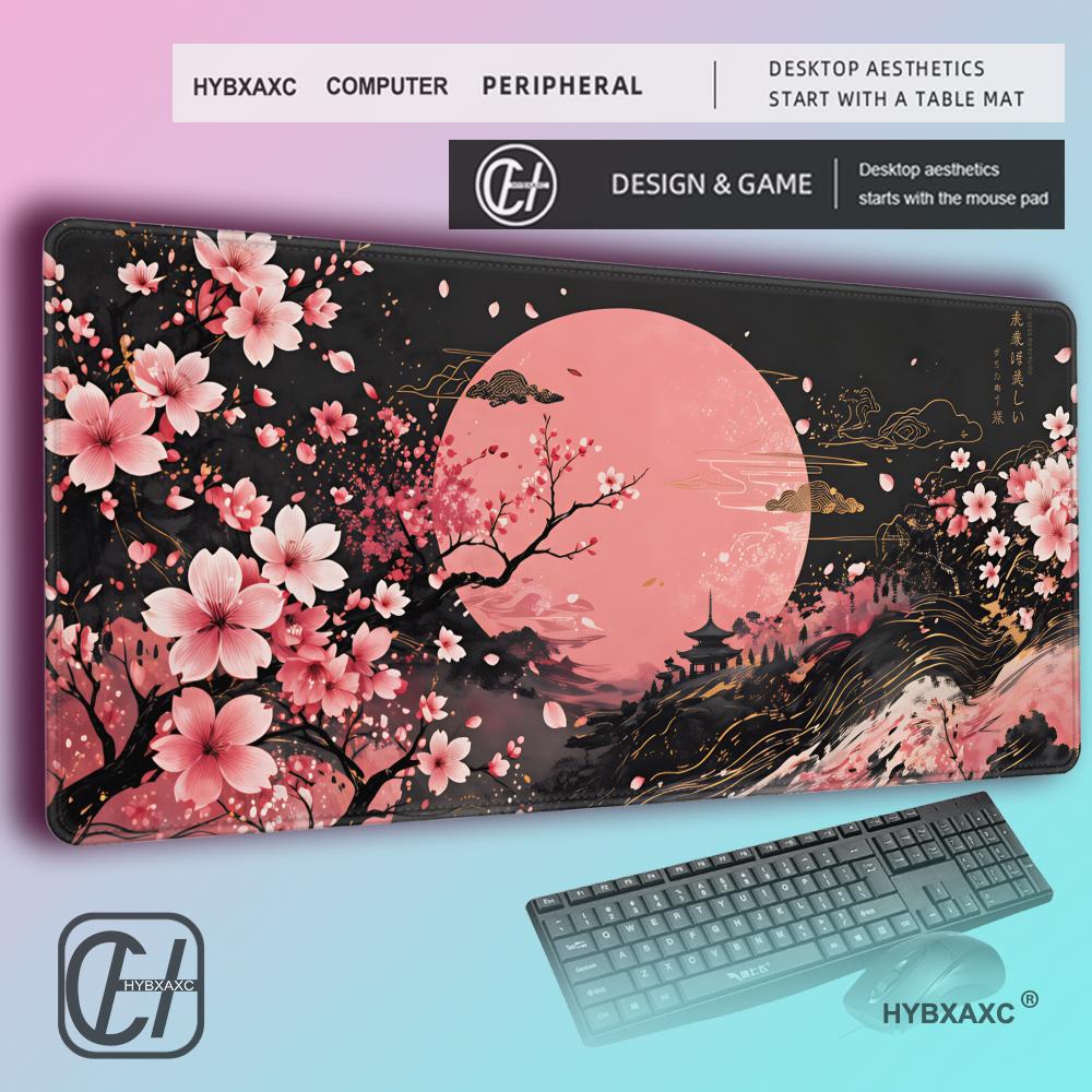 HYBXAXC Japanese Sakura Mouse Pad Pink Moon Desk Mat Cherry Blossom Gaming Mousepad Japan Aesthetic Keyboard Mat 800x400x2mm