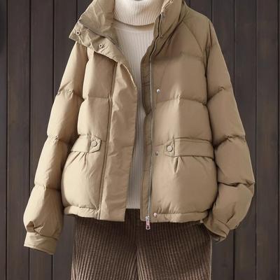Winter Down Cotton Jacket Women Stand Collar Zipper Loose Cotton Padded Coat Female Solid Thicken Warm Puffer Parkas