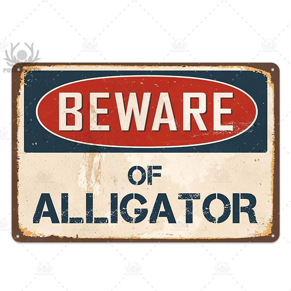 Putuo Decor Beware Vintage Tin Sign Funny Warning Danger Plaque Metal Wall Poster Painting for Room House Shop Bar Man Cave