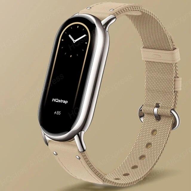 Strap for Xiaomi Band 8 Braided Bracelet Leather Nylon Watchband for Xiaomi Mi 8 Replacement Wristband Miband 8 Belt Accessories