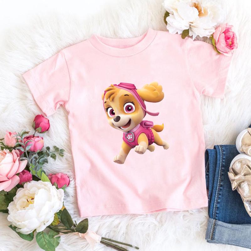 Summer Children's Korean-style Clothes, Baby Casual T-shirt, Cute Birthday Gift Paw Patrol, Pink Cartoon Skye Short-sleeve Top