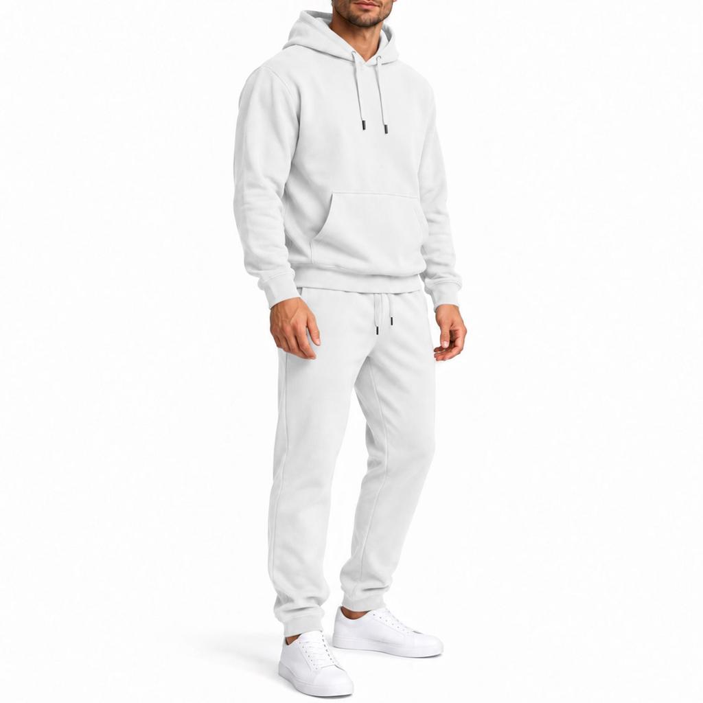 Men's Fall Winter Hooded Pullover Sweatshirt Set for Casual Wear