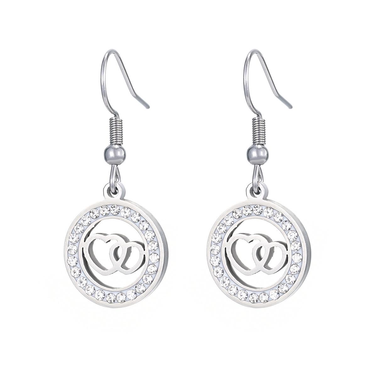 

Круглий CZ Серце Набір Намисто та Сережки з Нержавіючої Сталі, Жіночі Блискучі Прикраси Любові, Хіп-Хоп Блінг Аксесуари